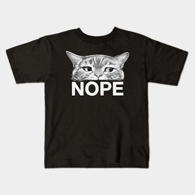 Nope Cat on Black Kids T-Shirt by LauraGraves